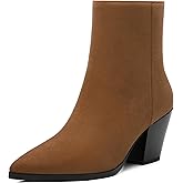 NUMALEO Womens Ankle Boots Chunky Low Heel Pointed Toe Heeled Booties Side Zipper Comfy Fall Winter Boots 2.5" Dress Shoes