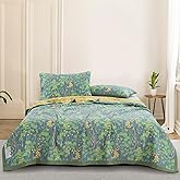 Purefair 100% Cotton Muslin Botanical Blanket Jacquard Floral Plants Pattern Quilt, Soft Bed Cover Lightweight Breathable Gauzy Reversible Bedspread Coverlet Full/Queen(78"x94"), No Pillow Sham