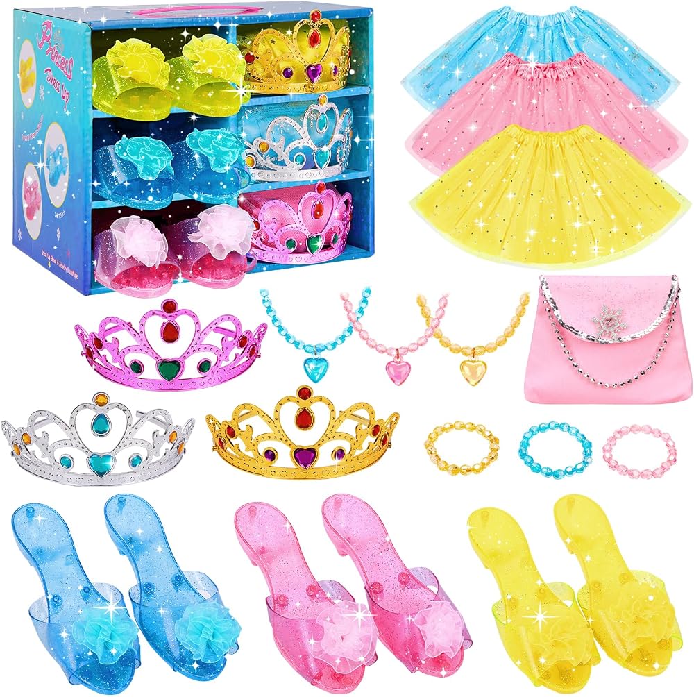 MELAND Princess Dress Up Shoes 3 Set Girls Crown Skirt Toy Gift