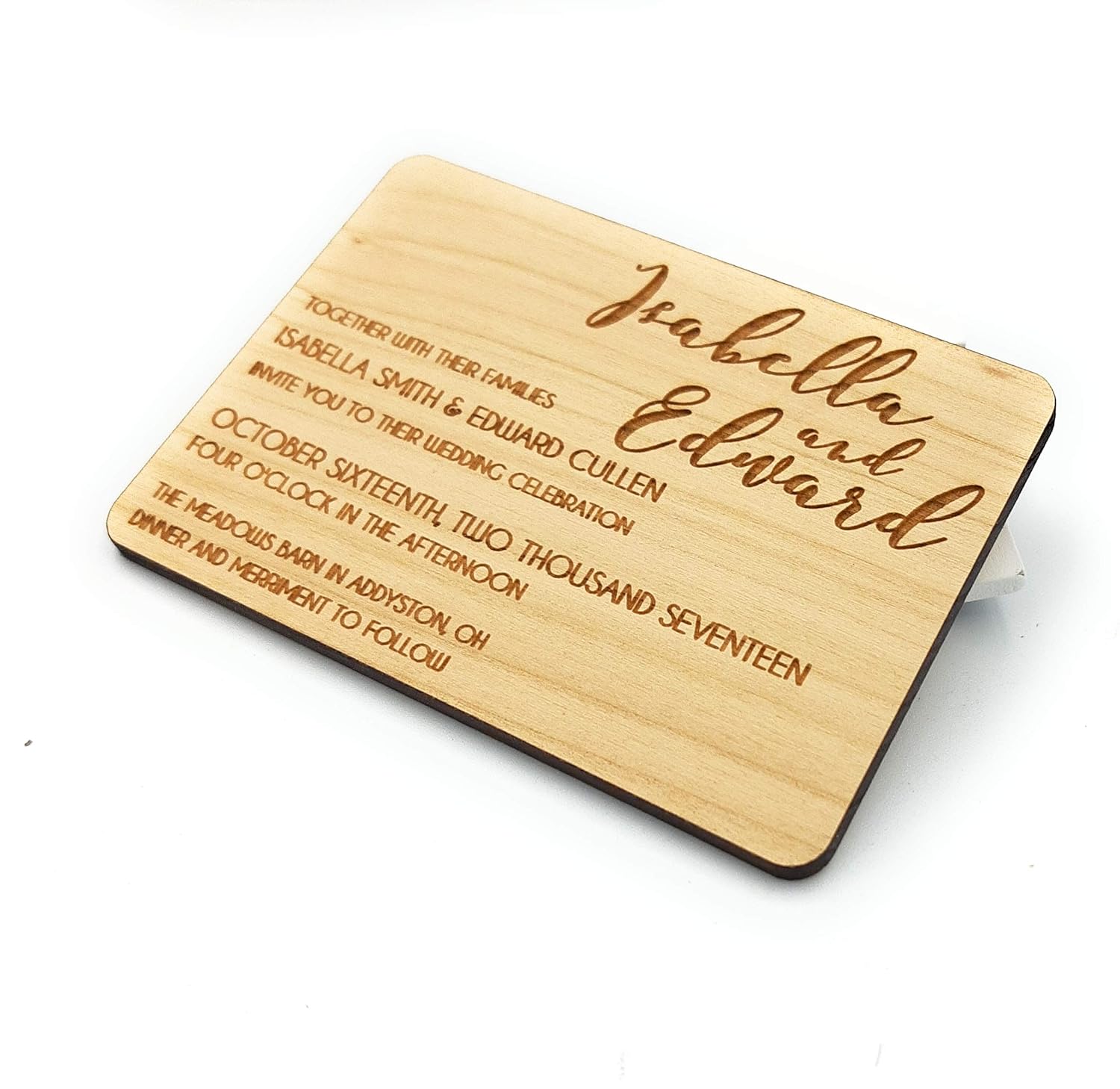 Wedding invitation, rustic wooden wedding invitation, real wood wedding invite