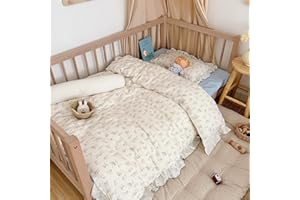 AOJIM Cute Kids Muslin Duvet Cover with Cat Patterns, 100% Cotton Toddler Comforter Cover 1 piece 47X59 inch, Ruffled Design 2-layer gauze Baby Crib Quilt Cover for Boys Girls, No Pillowcases or Quilt