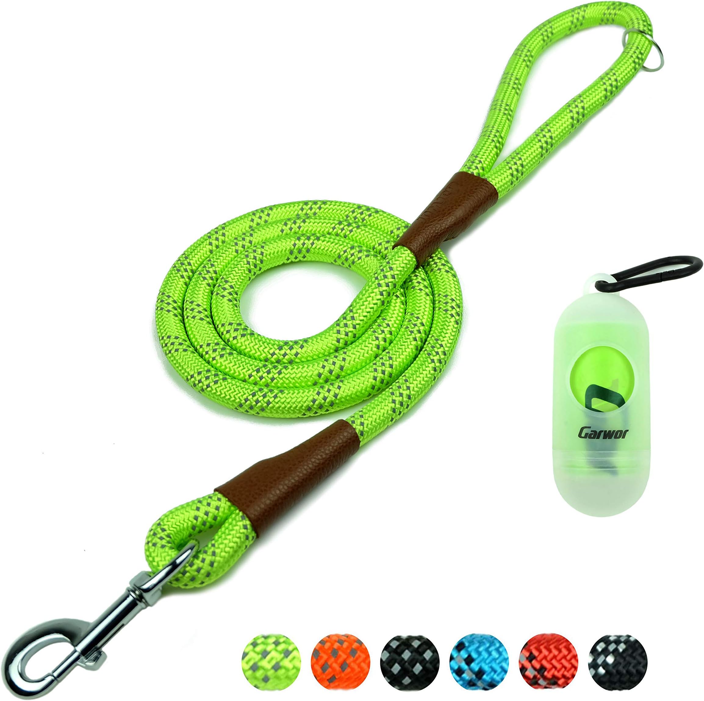 Garwor 5FT 6FT Reflective Dog Leash with Comfortable Padded Handle and Three Reflective Threads, Heavy Duty Leash for Medium Large Dogs, Blue Red Pink Green Purple Orange and Black, Available