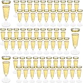 FVIEXE 100 Pack Plastic Champagne Flutes, 5 Oz Disposable Champagne Glasses Gold Rim Wine Flute Glasses, Clear Plastic Toasting Glass Mimosa Cocktail Cups for Bar Parties Wedding (160ml)