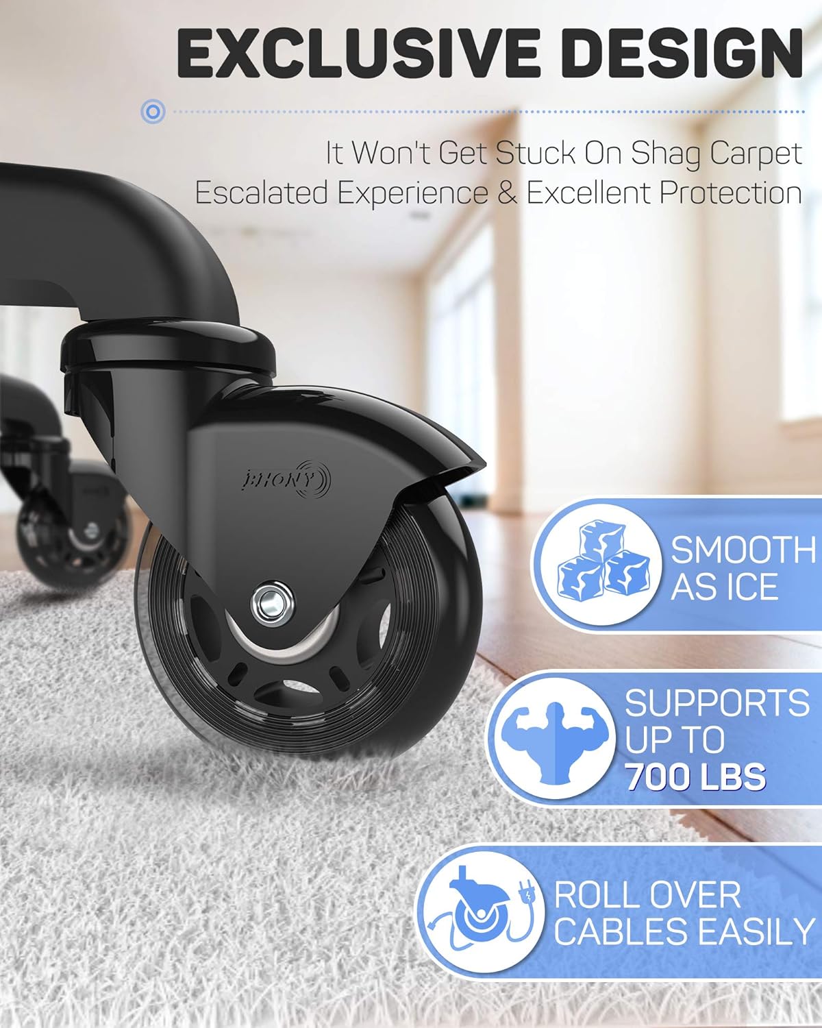 Office Chair Wheels Set of 5, BHONY 3" Swivel Caster Wheels Replacement, Heavy Duty Soft PU Stem Casters for All Floors and Carpets Including Hardwood : Office Products