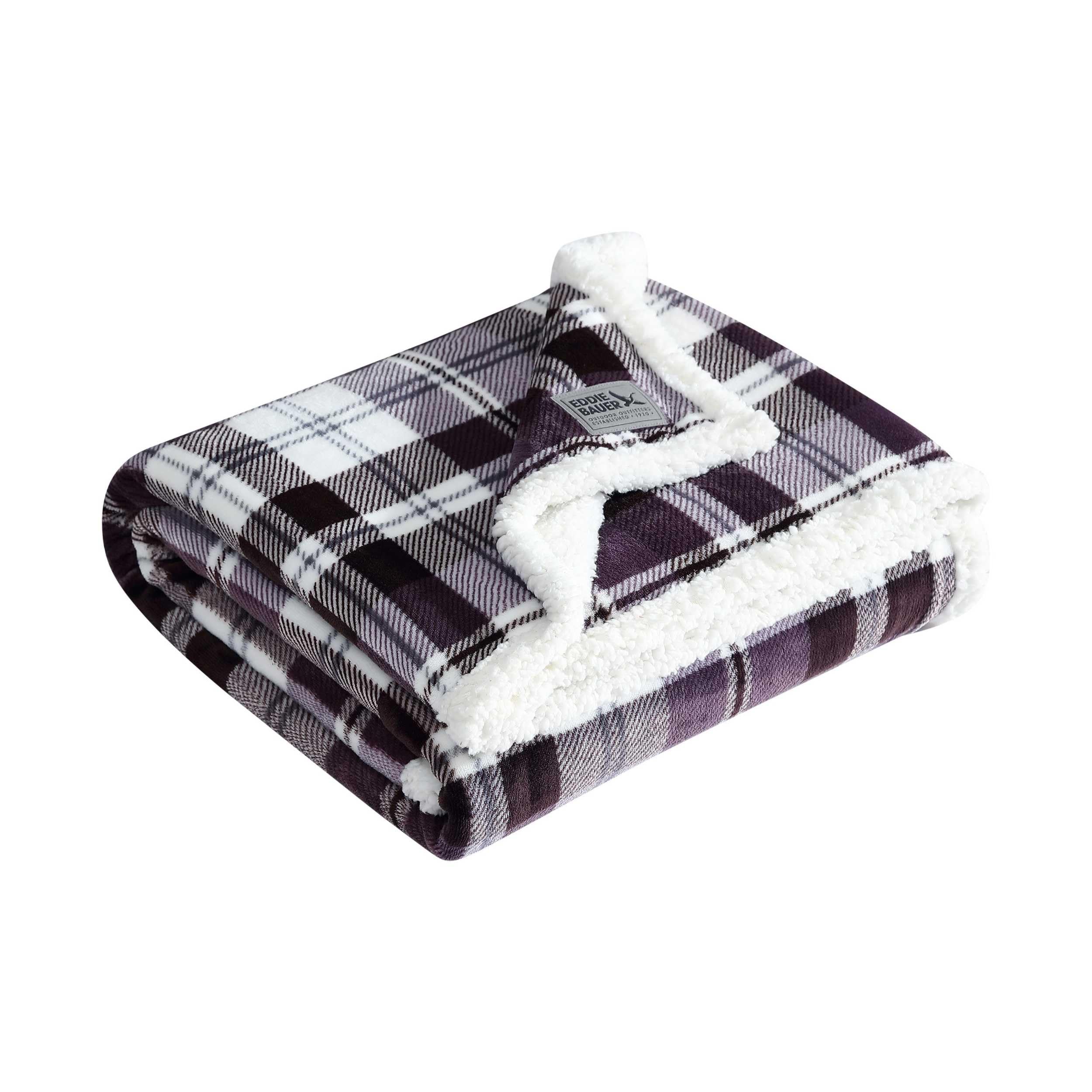 Eddie Bauer - Throw Blanket, Ultra-Soft Plush Bedding with Faux Shearling Reverse, Blanket for Couch & Bed (Trailhead Plaid Purple, 50" x 60")