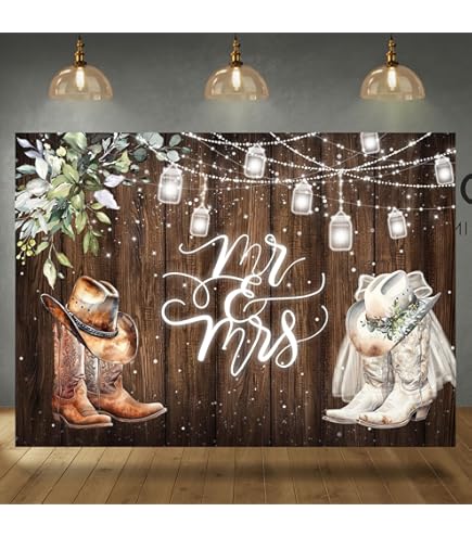 Cowboy Boot Bridal Shower Backdrop - 5x3 Ft Vintage Boho Western Photo Background For Wedding, Engagement