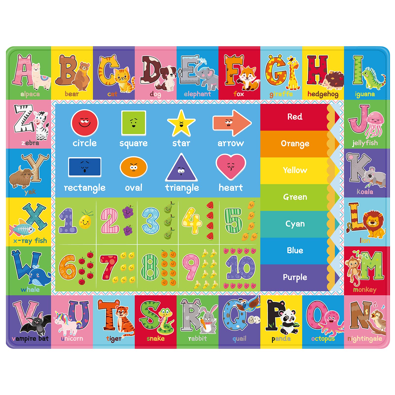 Feesiluu Baby Play Mat, Super Soft Playmat Baby Crawling Mat Foldable Non-Slip Floor Mat for Toddlers, Thick Baby Play Floor Mat with Colorful Alphabets and Animals,150 x 100cm (A)