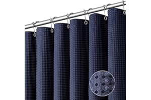 YellyHommy Blue Fabric Shower Curtain for Bathroom Hotel Luxury Cloth Shower Curtains with 12 Plastic Hooks 72x72 Inch Waffle Weave Heavy Duty