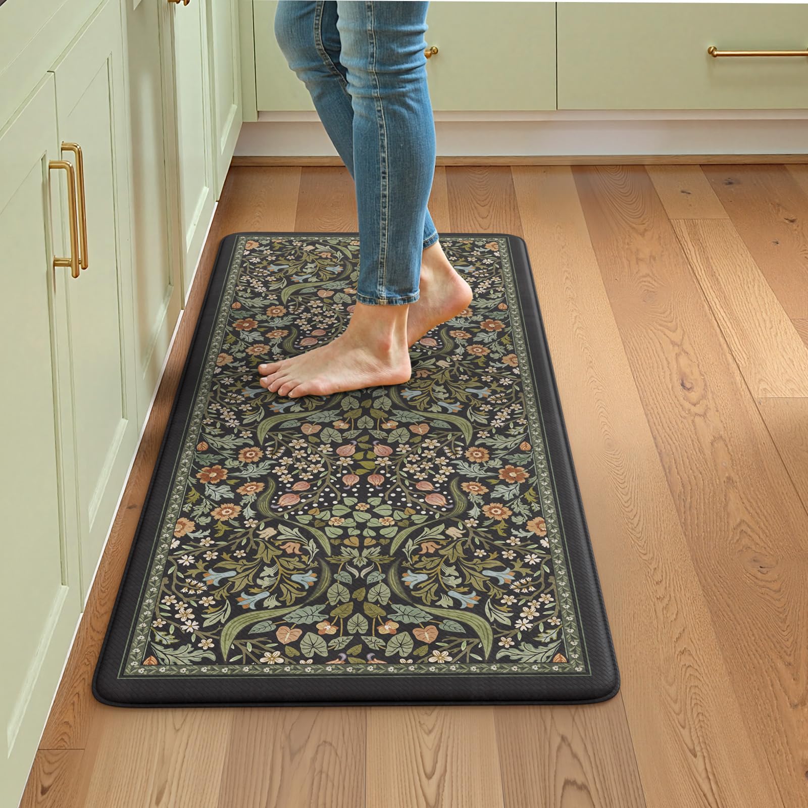 Photo 1 of Collive Anti Fatigue Kitchen Mats, Cushioned Floral Kitchen Rugs Non Slip Waterproof Standing Mat, Black Vintage Comfort Desk Rug for Office, Sink, Laundry, 20"x39"