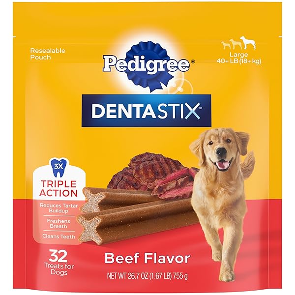 PEDIGREE DENTASTIX LARGE BREED DOG TREATS, BEEF FLAVOR, 1.67 LB. BAG (32 TREATS)