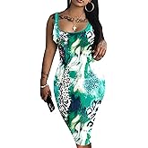 Nimsruc Women Casual Sexy Tank Top Bodycon Dress Summer Pencil Sleeveless Basic Midi Club Dresses