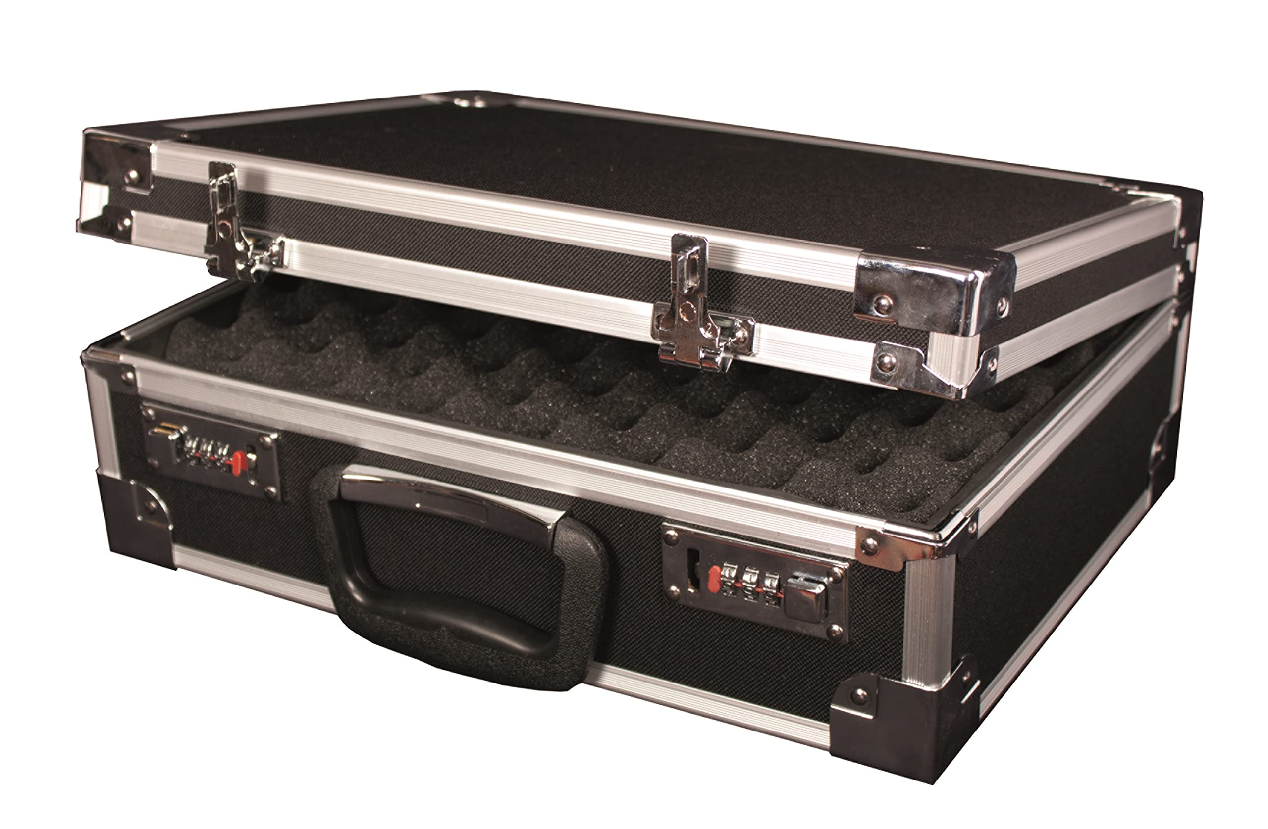 Padded Metal Combination Lock Case / bag for pistols / musical and scientific instruments and kit. Keep your gear safe and out of sight. . Internal dimensions are: L 38.5cm W 24.5cm D 9.5cm