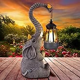 ILLUMINEW Solar Outdoor Garden Decor Elephant Statues Lights, Lucky Elephant Unique Mom Birthday Gifts for Mom, Housewarming Gifts and Yard Decoration, Cute Birds Garden Sculpture Decor