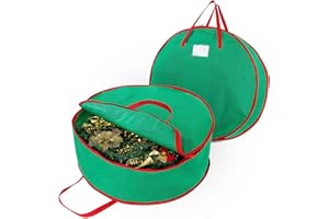 bruwaa 2 Pack Christmas Wreath Storage Container Bag 24", Card Slot Durable Handles and Double Zipper Storage Containers and to Protect Artificial Garland - Green