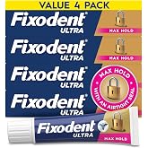 Fixodent Ultra Max Hold Denture Adhesive Cream, 2.2 oz (4-Pack) &ndash; Strong False Teeth Glue and Secure Dental Adhesive for Full or Partial Plates, Prevent Food Slipping