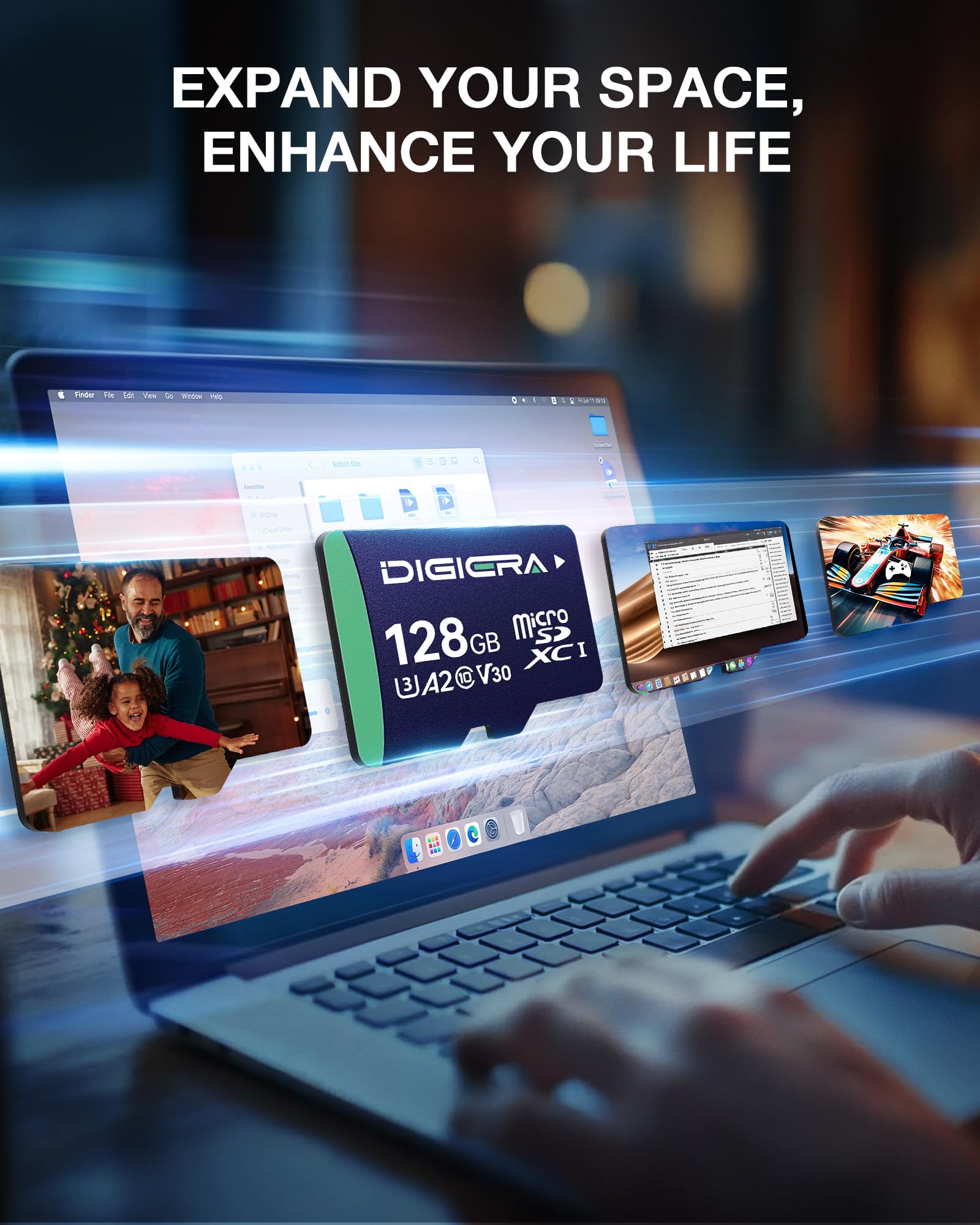 DIGIERA 128GB CT100 microSDXC UHS-I Memory Card with Adapter - up to 100MB/s, C10, U3, V30, 4K UHD, A2, Micro SD Card for Smartphones, Tablets, Cameras, Gaming Consoles, and Drones (2 Pack)