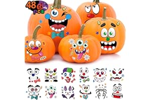 FEREDO KIDS Halloween Stickers for Kids Party Favors: 12 Sheet in 48 Pattern Cute Pumpkin Stickers for Kids Halloween Party Favors Bulk Pumpkin Face Decorating Stickers for Kids Classroom Crafts