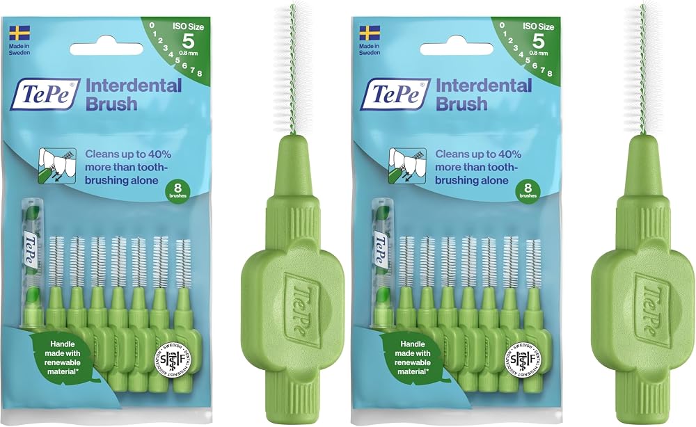 TePe Interdental Brush Original Green 0.8mm ISO 5 Pack of 2 8pcs