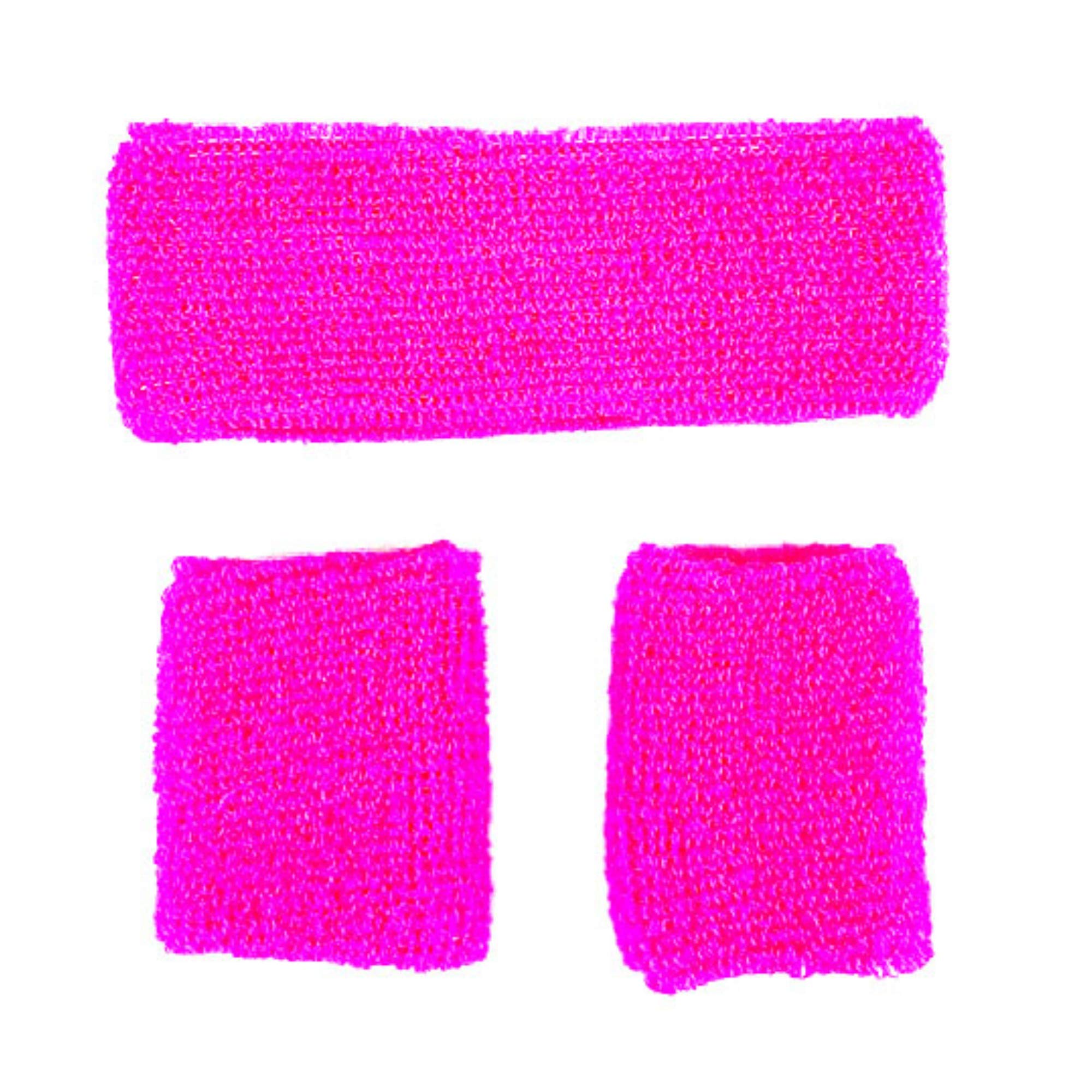HEADBAND & WRISTBANDS SWEATBAND SET - NEON 80S FUN RUN TEAM BUILDING EVENT FANCY DRESS (Pink)