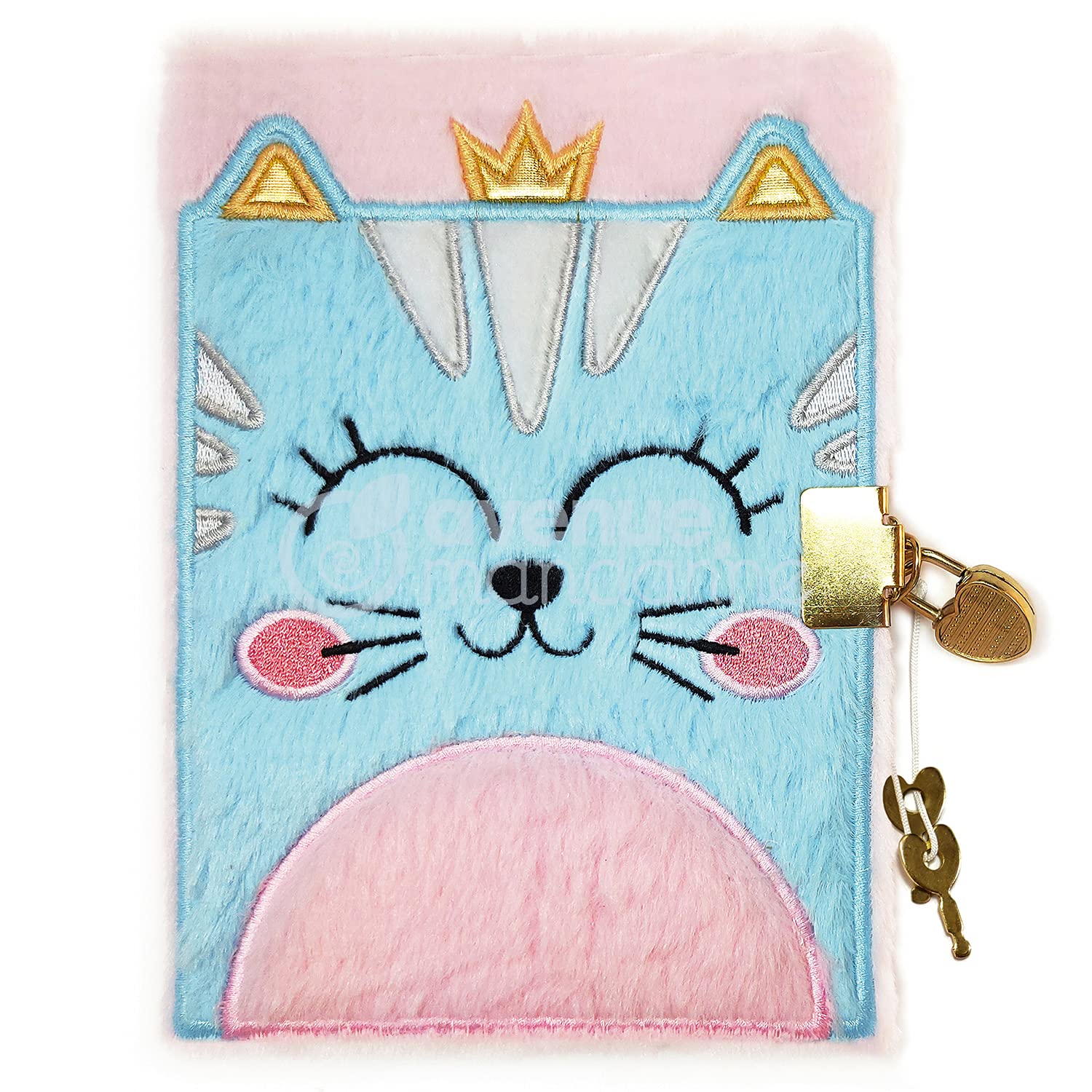 Avenue Mandarine - Ref CO208C - Fur Secret Diary with Padlock Closure - Cat Design - 240 Ruled Pages, 125 x 170mm, Supplied with 2 Keys, Suitable for Ages 6+