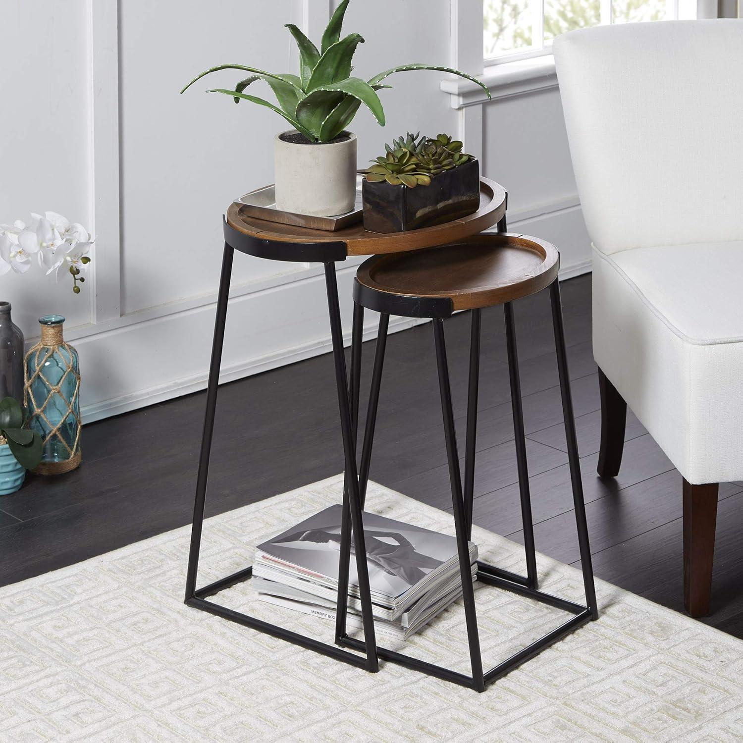 Silverwood Nesting Side Table, Black Metal and Dark Wood: Kitchen & Dining