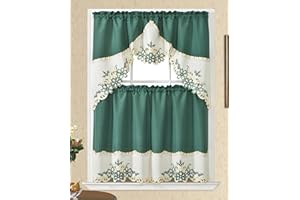 GOHD GOLDEN OCEAN HOME DECOR GOHD Arch Floral Kitchen Curtain Set/Swag Valance & Tier Set. Nice Matching Color Floral Embroidery on Border with cutworks (Teal Green)