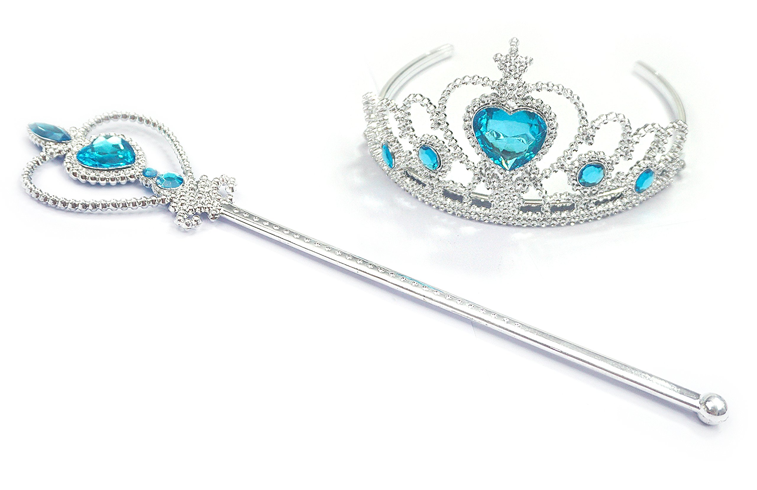 Kuzhi Frozen Elsa Crown Tiara and Wand Set – Silver Heart Jewel (Blue)