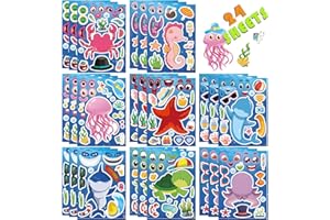 DUJAA 24 Sheets Ocean Stickers for Kids, Make Your Own Sea Animal Mix and Match Sticker Sheets, Make a Face Stickers for Kids Activities Supplies Crafts