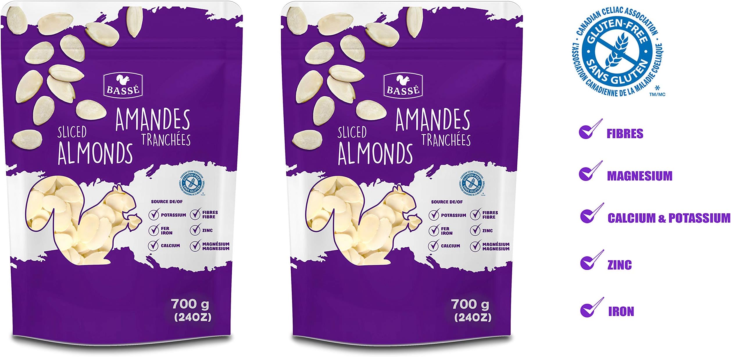 Basse Sliced Almonds, Unsalted and Sliced, Source of Fiber, Iron and Calcium, Kosher Certified 3.08 lb