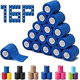 16 Pack Self Adhesive Bandage Wraps,2" X 5 Yards Non-Woven Elastic Cohesive Bandage Wrap, Color Athletic Tape for Wrist, Vet Wrap, Ankle Tape (Blue)