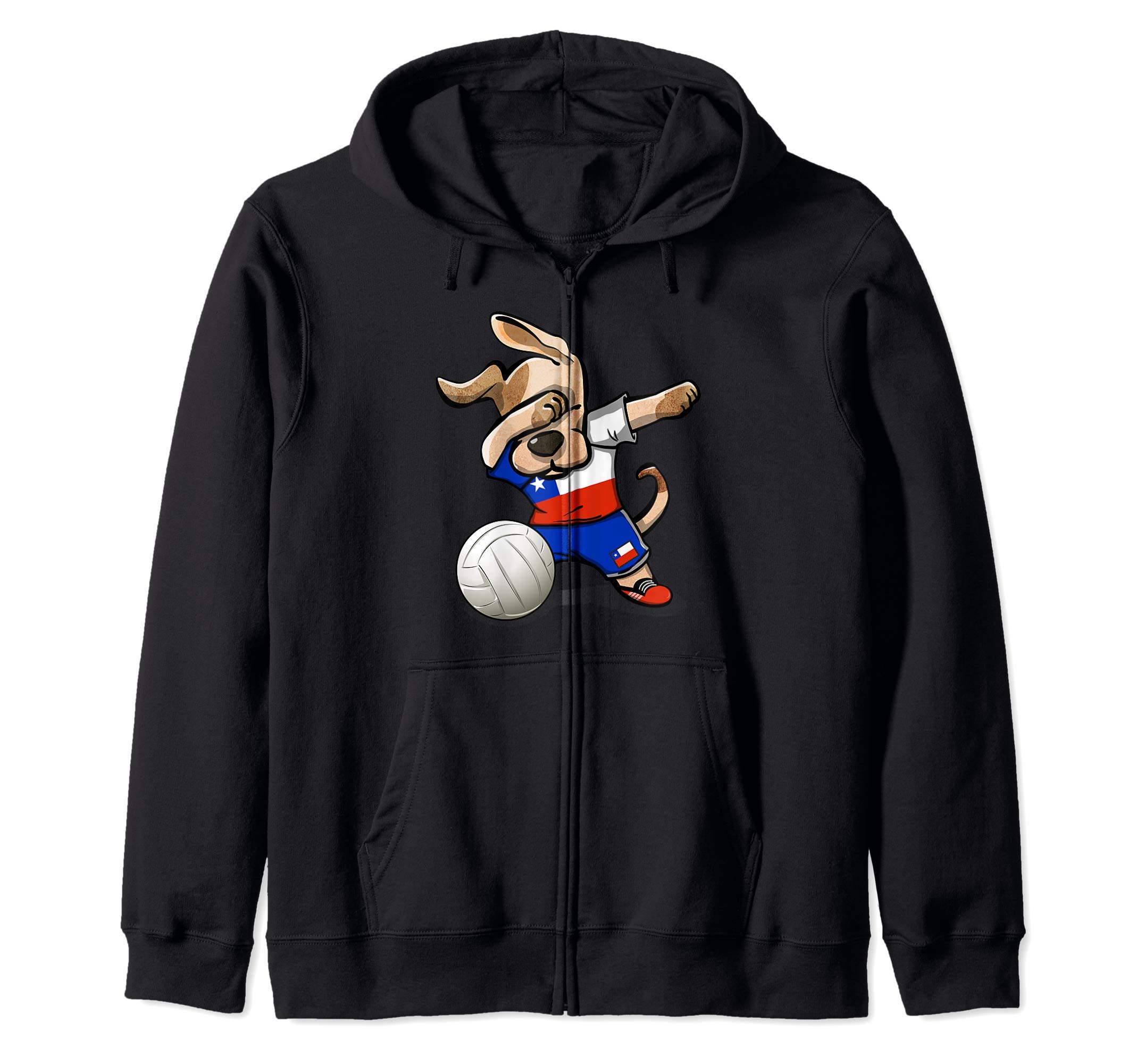 Funny Dabbing Dog Proud Chile Volleyball Lovers Chilean Flag Zip Hoodie