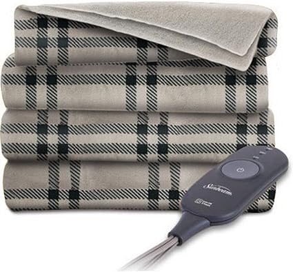 Sunbeam Heated Electric Throw Blanket Fleece Extra Soft 50 X 60 Beige Plaid Bungalina274