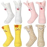 Foaincore 4 Pairs Easter Fuzzy Slipper Socks for Women Bunny Slipper Socks Cute Chicken Sheep 3D Animal Stockings Fluffy Cozy Thicker Plush Stockings for Women Easter Warm Gift Winter
