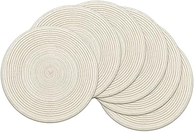 SHACOS Woven Round Placemats Set of 6 38 cm Heat Resistant Non-Slip