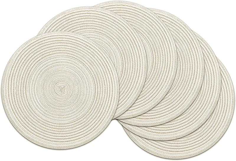 SHACOS Woven Round Placemats Set of 6 38 cm Heat Resistant Non-Slip