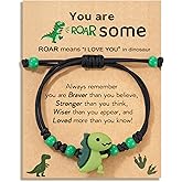HGDEER Dinosaur Bracelet for Boys - Son Grandson Christmas Valentines Birthday Gifts with Funny Card and Velvet Gift Pouch