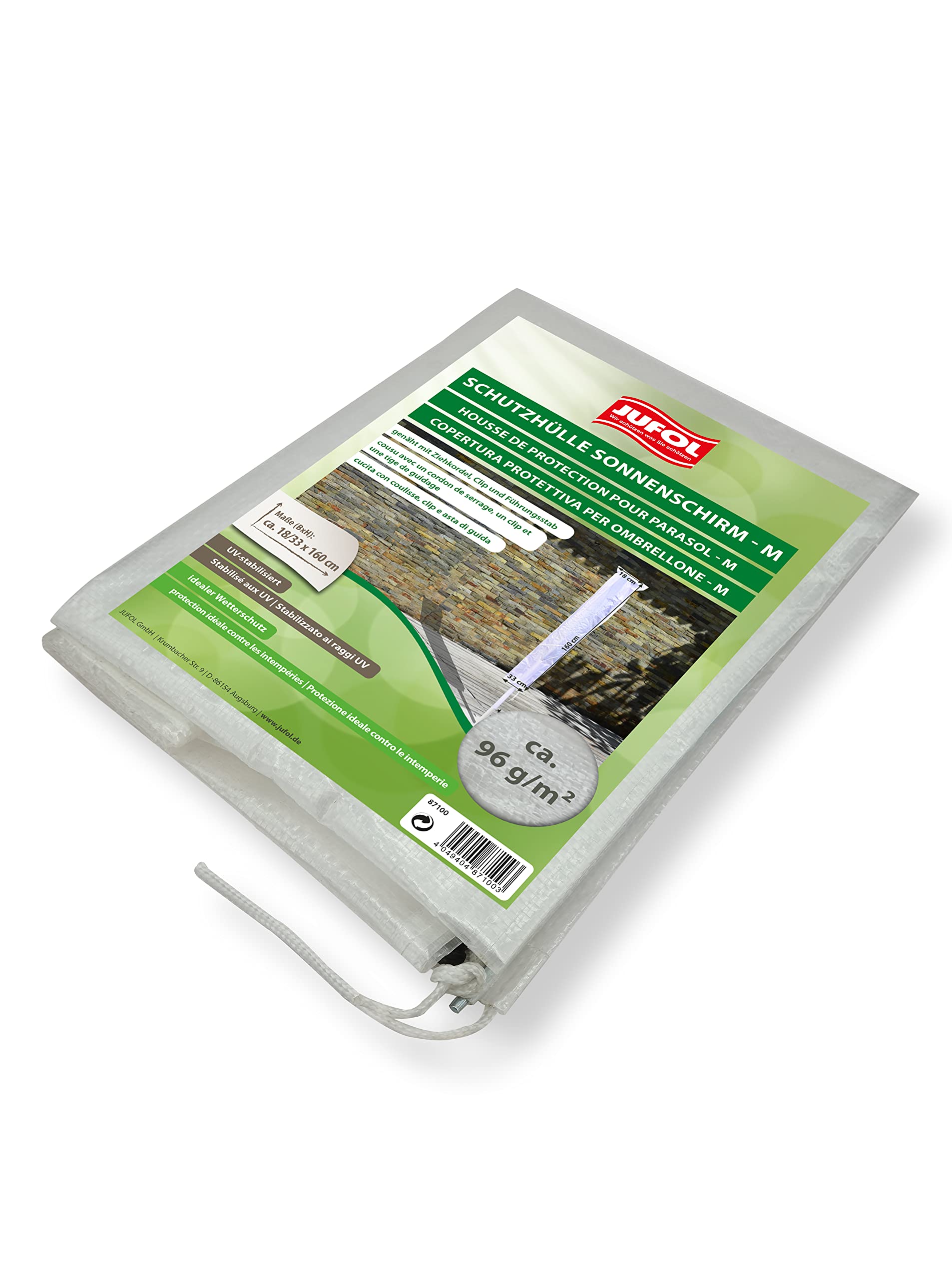 JUFOL 87100 Protective Cover for Parasols/Garden Furniture, Stitched, with Pull Cord, Clip and Guide Rod, Transparent