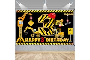 KIRCIRX Construction 3rd Birthday Banner Decorations for Boys Kids, Dump Truck Construction Theme Three Birthday Party Supplies, Excavator Crane Digger Three Year Old Banner Sign