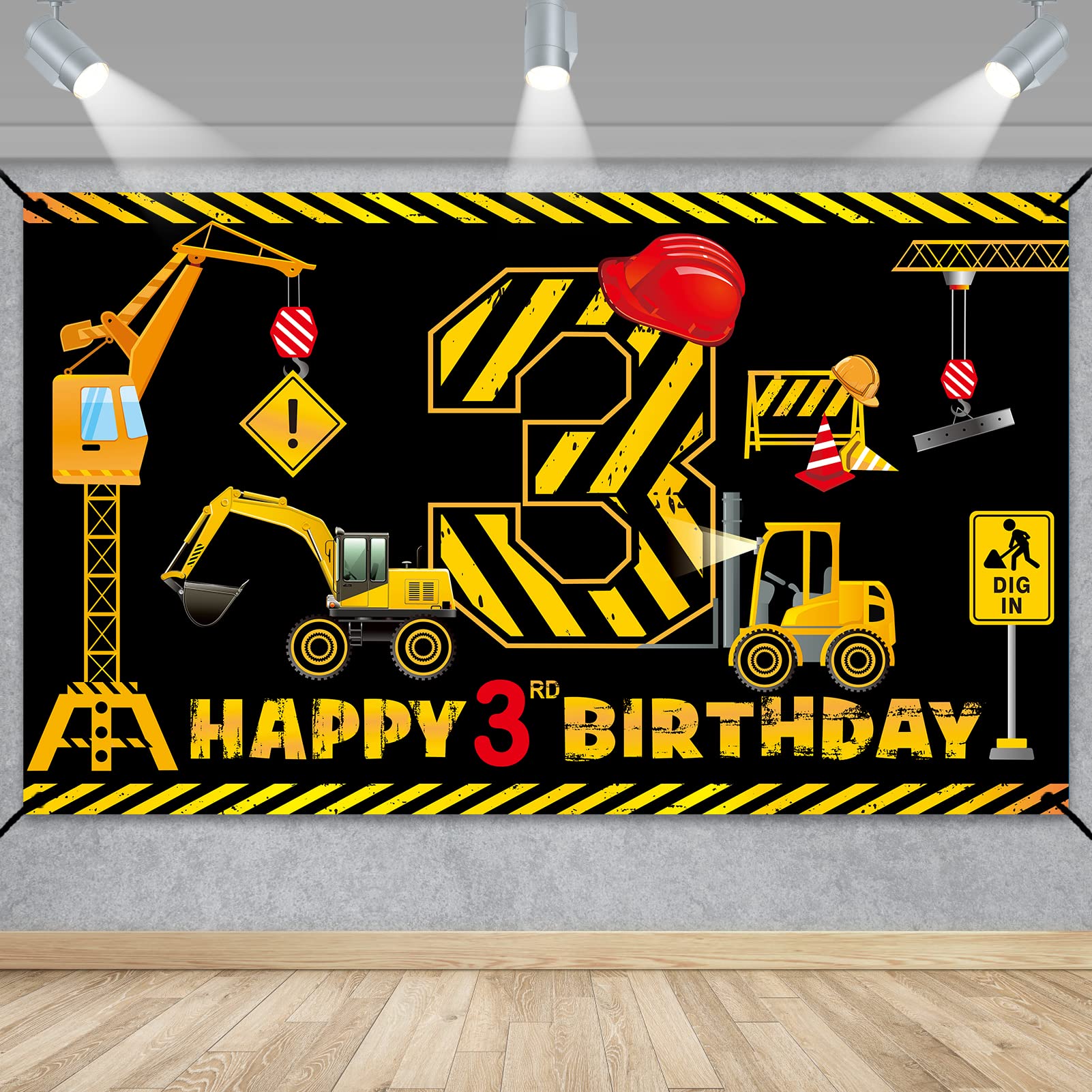 Photo 1 of 3rd Birthday Decorations for Boys, Excavator Dump Truck Theme Third Birthday Banner Decorations Digger 3 Year Old Bday Banner Backdrop Party Supplies Sign