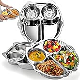 Noamus 3 Pack Stainless Steel Divided Plates, 9 Inch 304 Dinner Platter, Diet Portion Control Tray, 4 Sections Owl Shape Meal