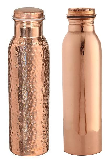 Nirlon Hammered and Plain Copper Water Bottle Combo Set, 900Ml