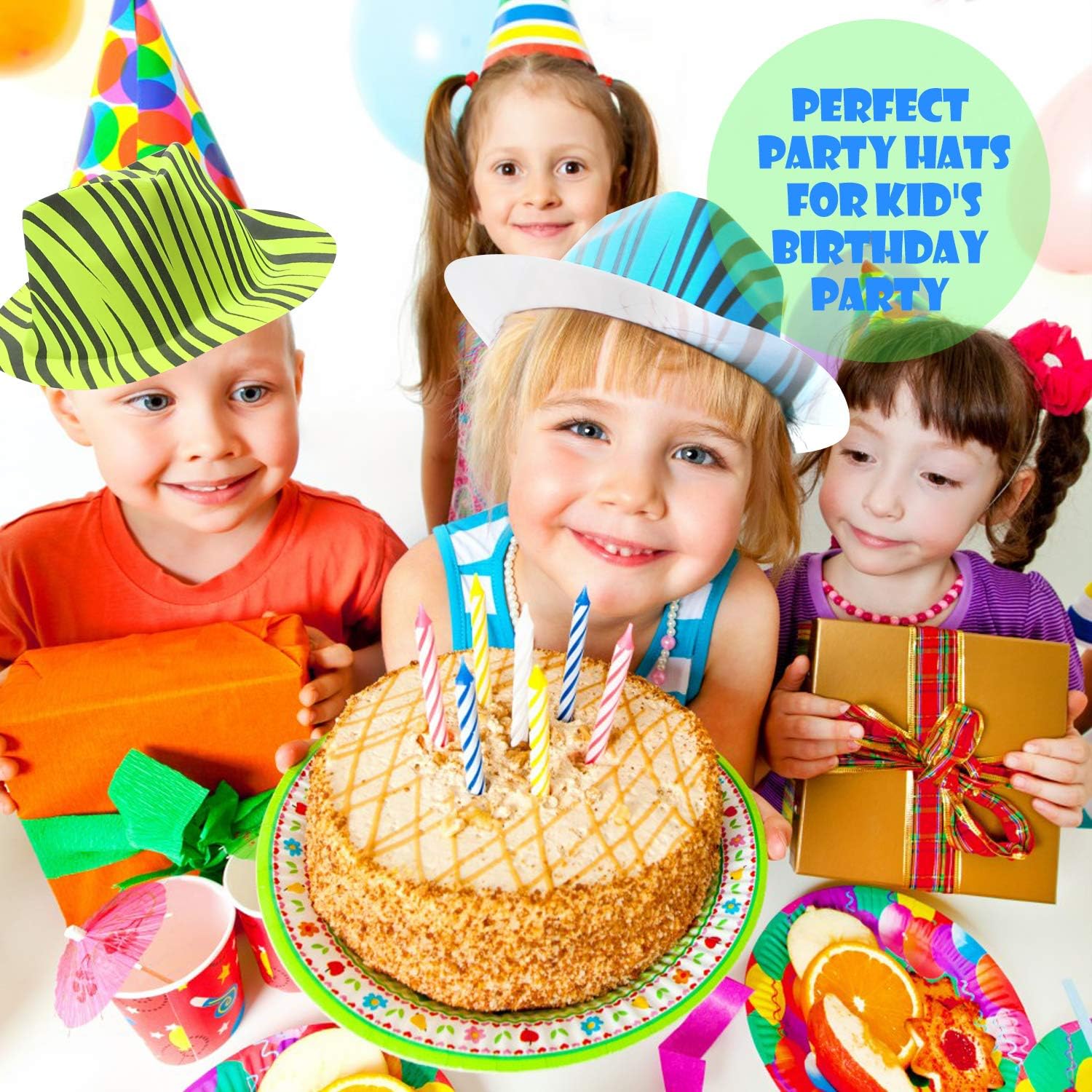 Novelty Place Neon Animal Print Plastic Party Hats, Fedora with Gangster Mafia Style, UV Blacklight Glow Party Stars Rave Hats for Kids and Teens in Birthday, Concerts, Music Party(Pack of 12): Toys & Games