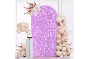 MODFUNS Sequined Lavender Arch Cover 6.6FT Spandex Arch Covers Stretchy Backdrop Wedding Arch Cover Backdrop Fabric Arch with Cover Backdrop for Wedding Ceremony Birthday Party Supplies