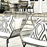 Yaofavo Outdoor Pillow Covers Set of 2, Waterproof Boho Throw Pillow Covers Geometric Pillow Cases for Patio Garden, White (Black&White-02, 18x18 Inch)