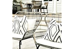 Yaofavo Outdoor Pillow Covers Set of 2, Waterproof Boho Throw Pillow Covers Geometric Pillow Cases for Patio Garden, 18 X 18 Inches (Black&Cream White-02, 18x18 Inch)