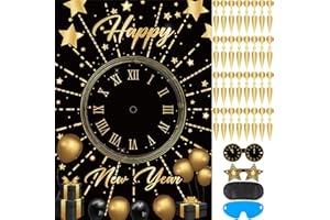 Hxezoc New Years Party Games for Kids Pin The Hour Hand on The Clock with 32 Pcs Hour Hand Stickers, Large 2026 Happy New Year Eve Countdown Clock Games Poster for Boys Girls Holiday Party Supplies