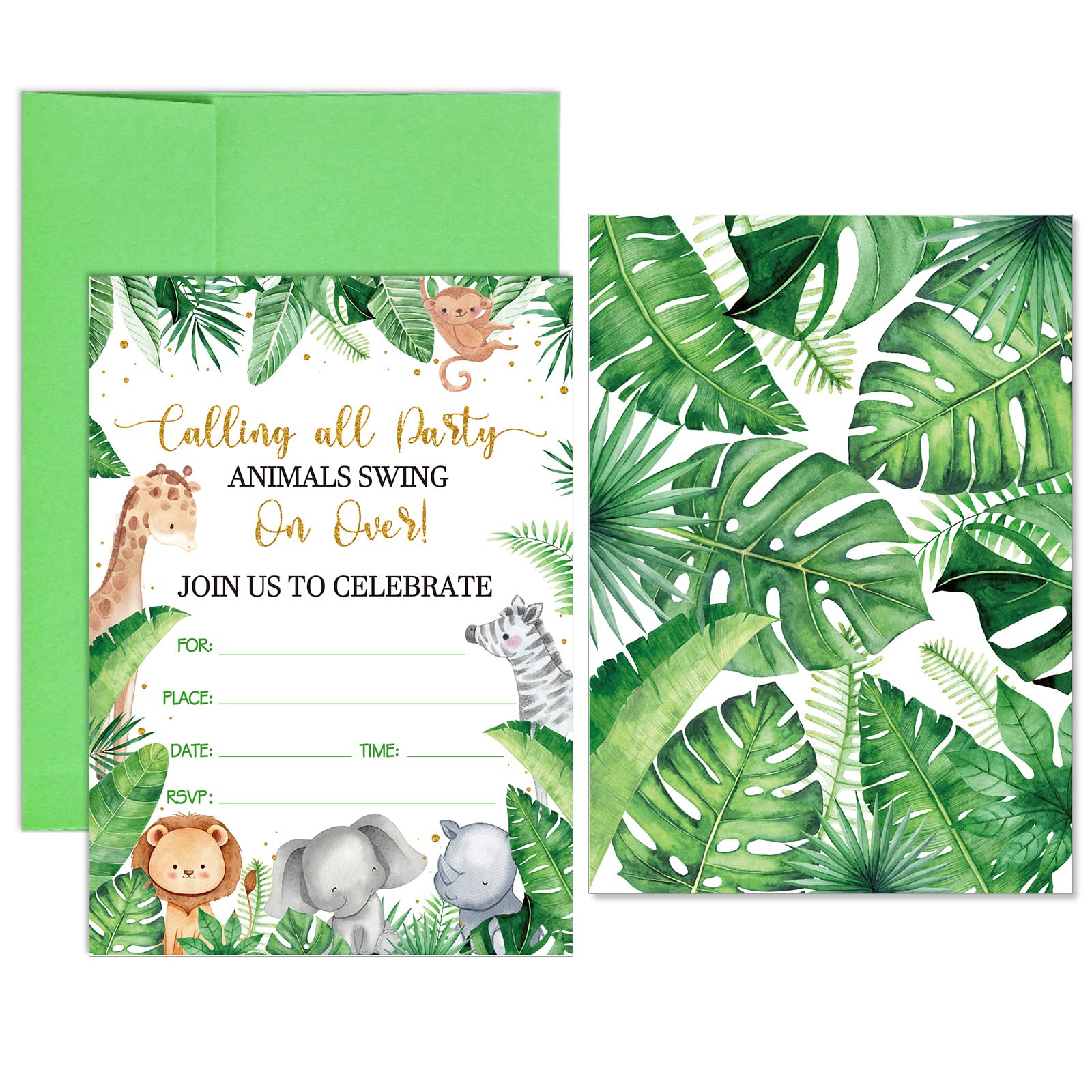 Faccito 24 Pcs Jungle Animals Birthday Party Invitations Jungle Baby Shower Invitation Cards Safari Animal Cards with Envelopes and Stickers for Kids Boys Girls Baby Shower Birthday Themed Party