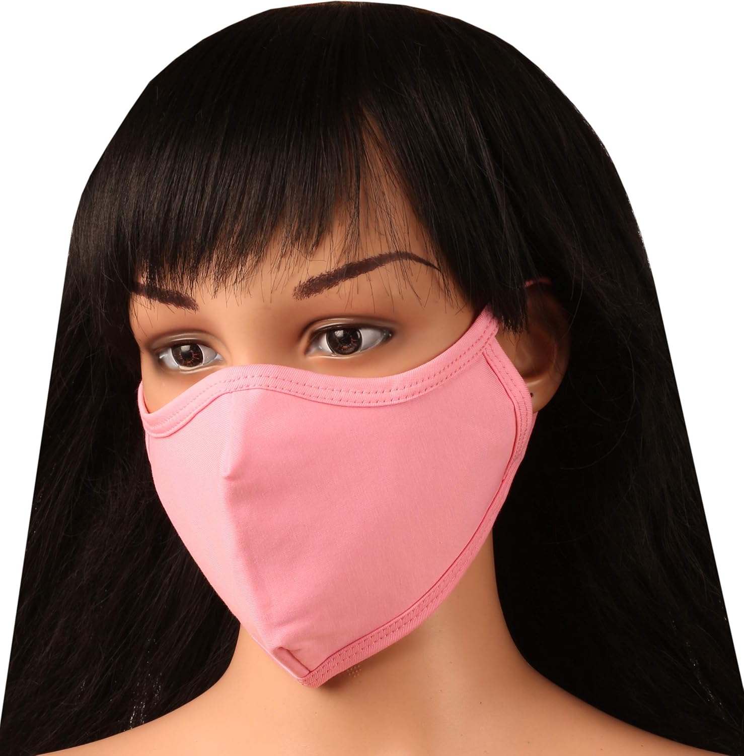Touchstone Soft Cotton knitted Face Mask - medium size comfortable Washable double layer. (Pack of 3). Green Pink Peach - Image 3
