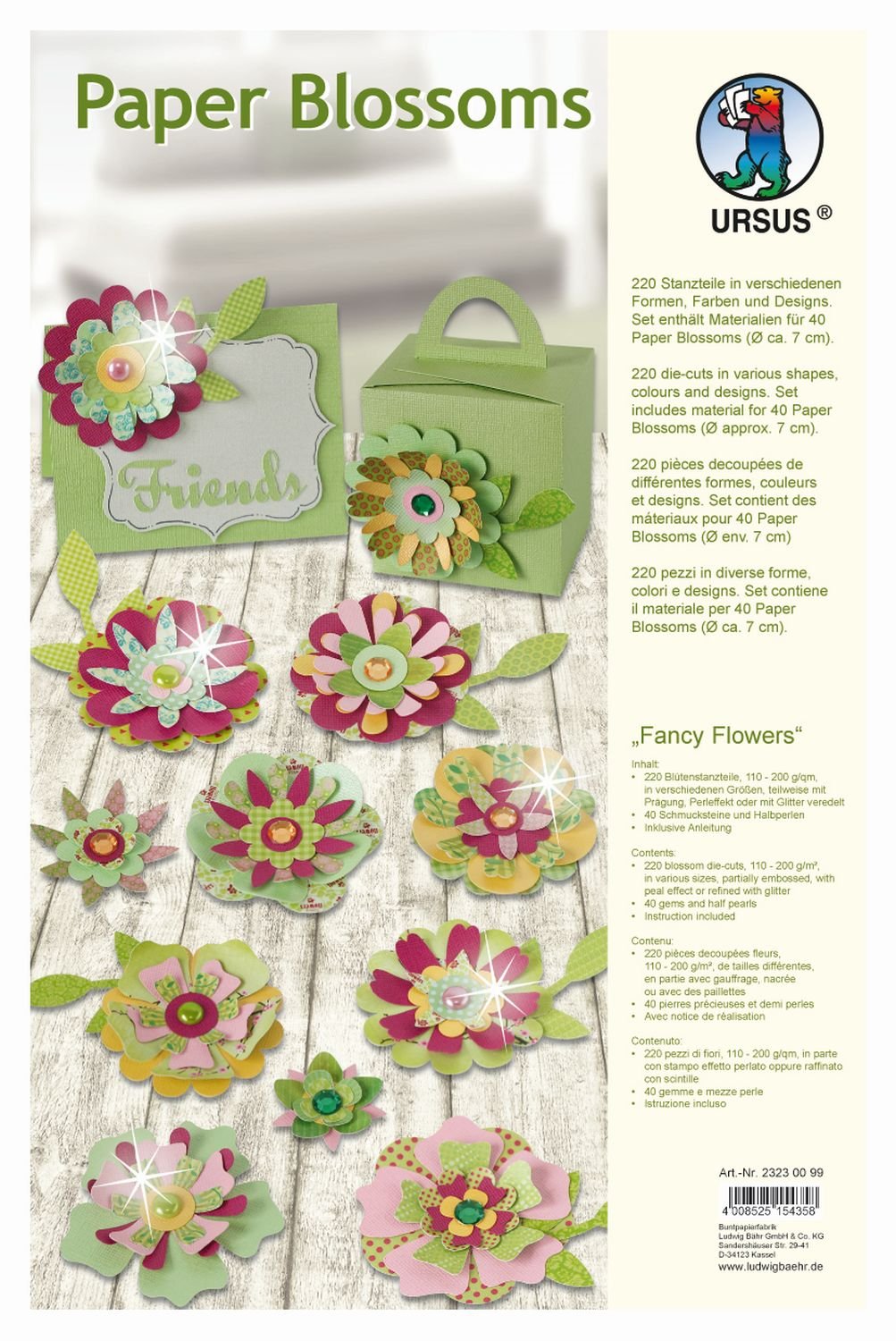 Ursus 23230099 – Paper Blossoms 220 x x Dance Fancy Flowers, Gem Stone and Half Pearls