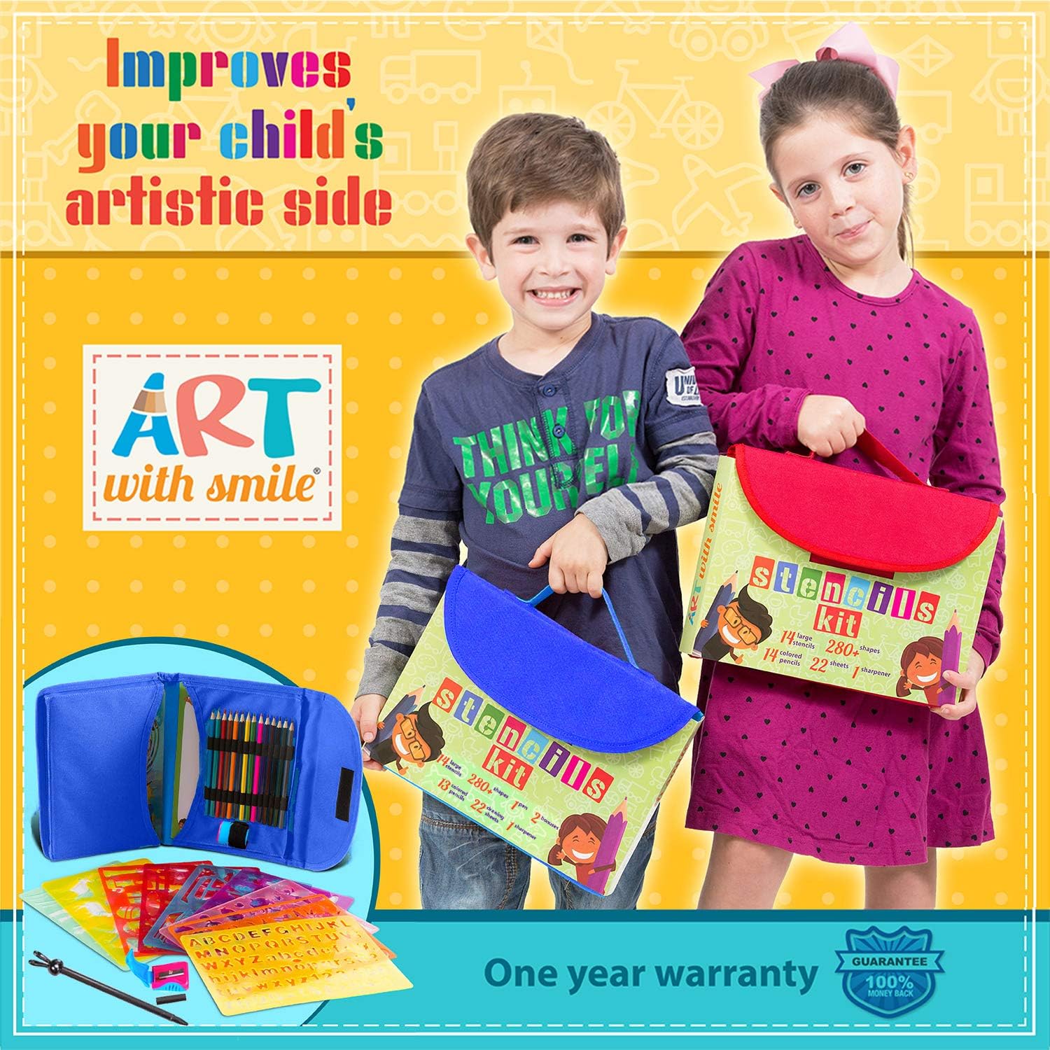 Drawing Stencils Set for Kids (55 Piece), Arts and Crafts Set for Girls & Boys - Image 5